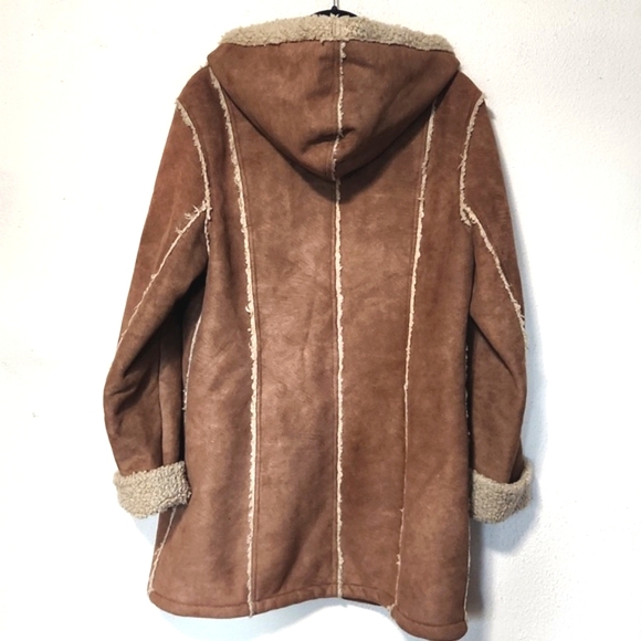 Vintage 80's/90's Esprit Faux Suede Sherpa Lined w/Hood Coat Large - Picture 4 of 12